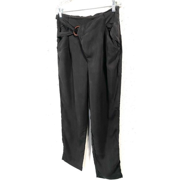 Anthropologie, Cupro Wrap Trousers, Black Pants, Modal, Viscose, Brown Buckle, M - Picture 3 of 12